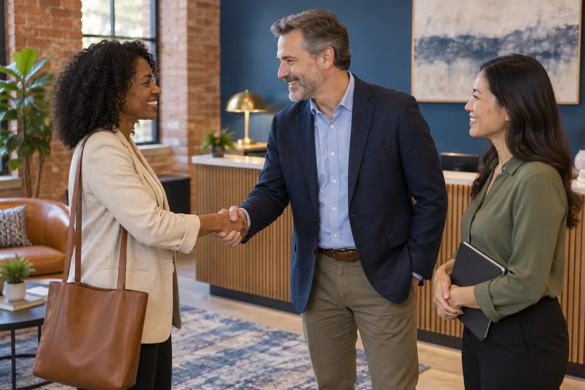 Business professionals greeting one another