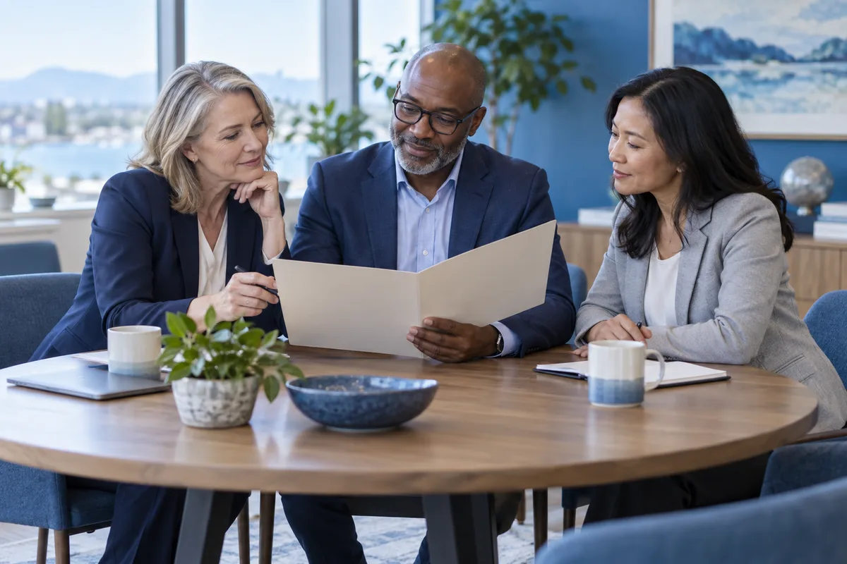 Advisers reviewing a folder together