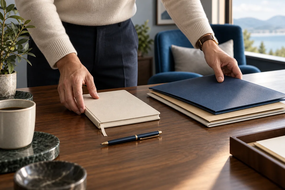 Organized business planning materials on a desk