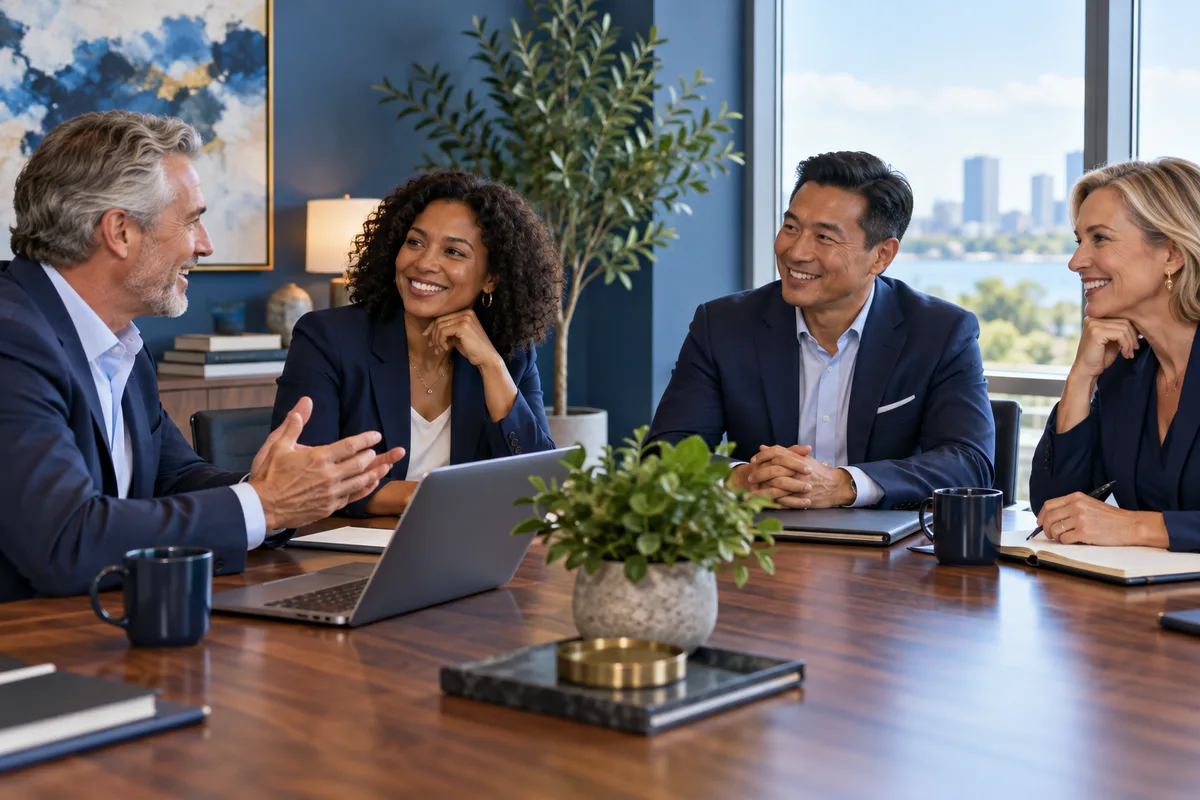 Independent professionals collaborating around a table